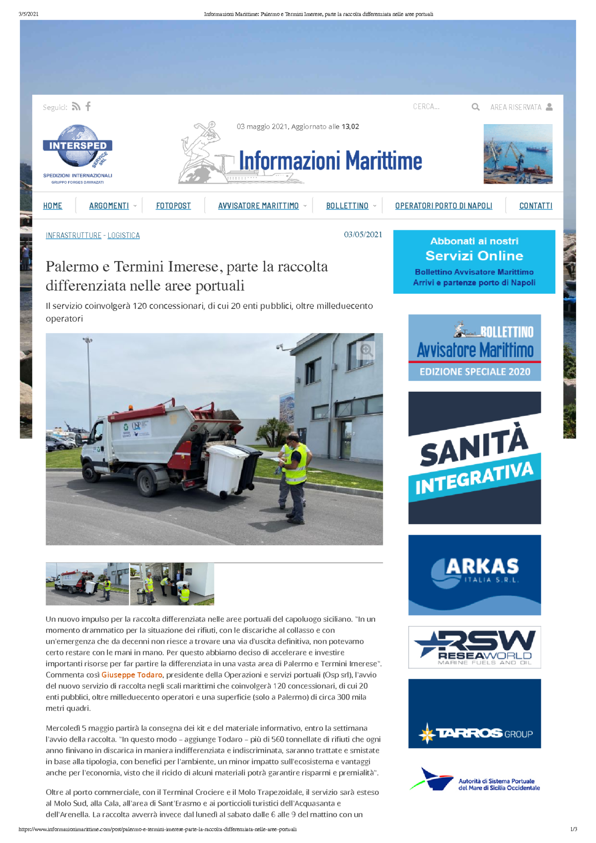 Informazioni Marittime_ Palermo e Termini Imerese, parte la raccolta differenziata nelle aree portuali