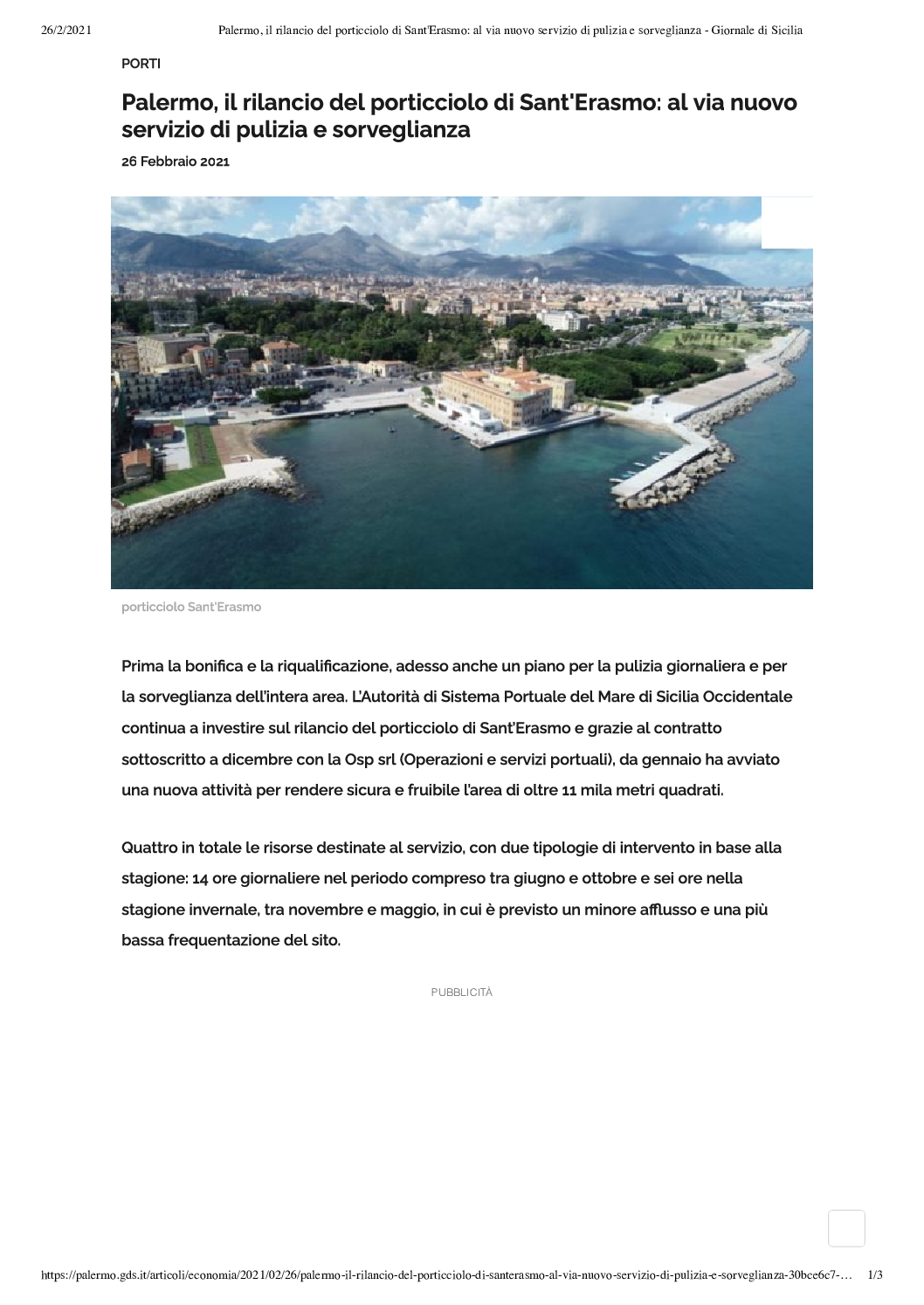 GDS Online – Palermo, il rilancio del porticciolo di Sant’Erasmo_ al via nuovo servizio di pulizia e sorveglianza – Giornale di Sicilia