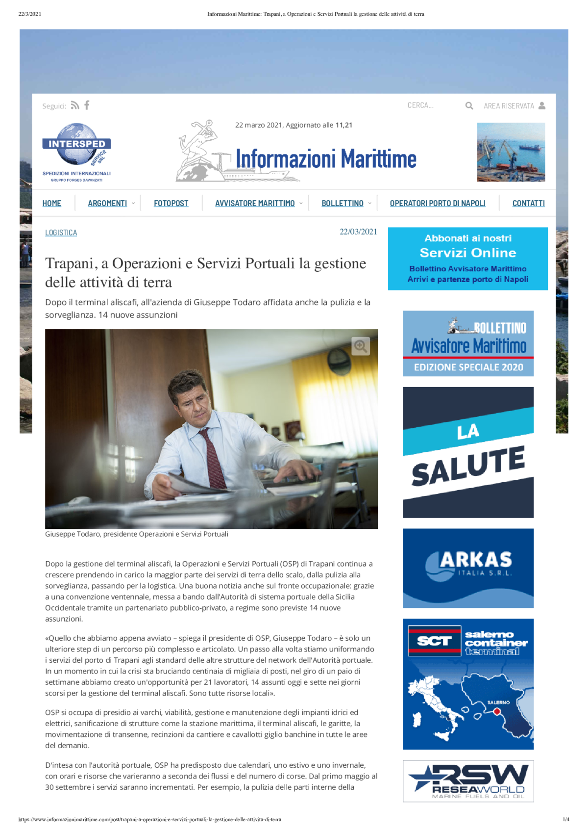 Informazioni Marittime_ Trapani, a Operazioni e Servizi Portuali la gestione delle attività di terra
